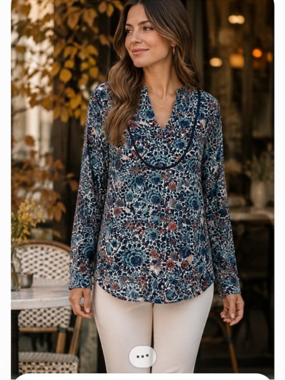 Tory Burch Long Sleeve Blue Silk Floral Butterfly Blouse Size XL